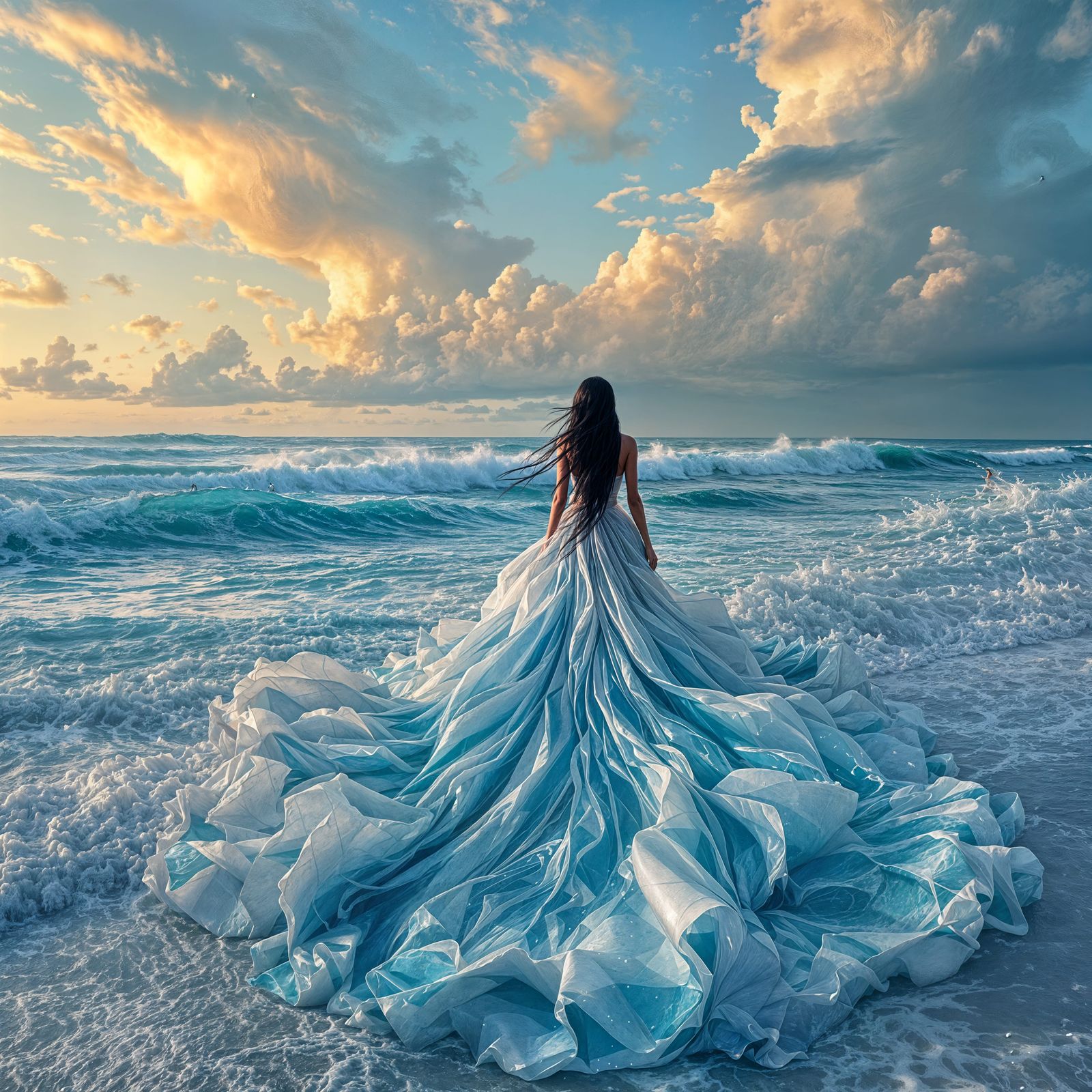 Majestic Ocean Goddess Walking Away from the Sea