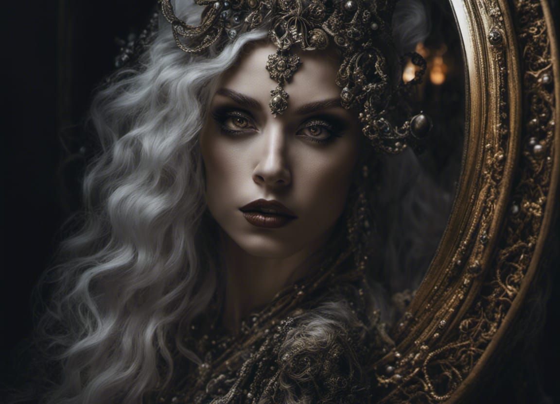 Mirror Image: Witch and Grotesque Hag in Moonlight