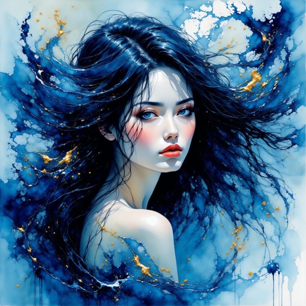 Ethereal Woman by Magical River in Watercolor Style