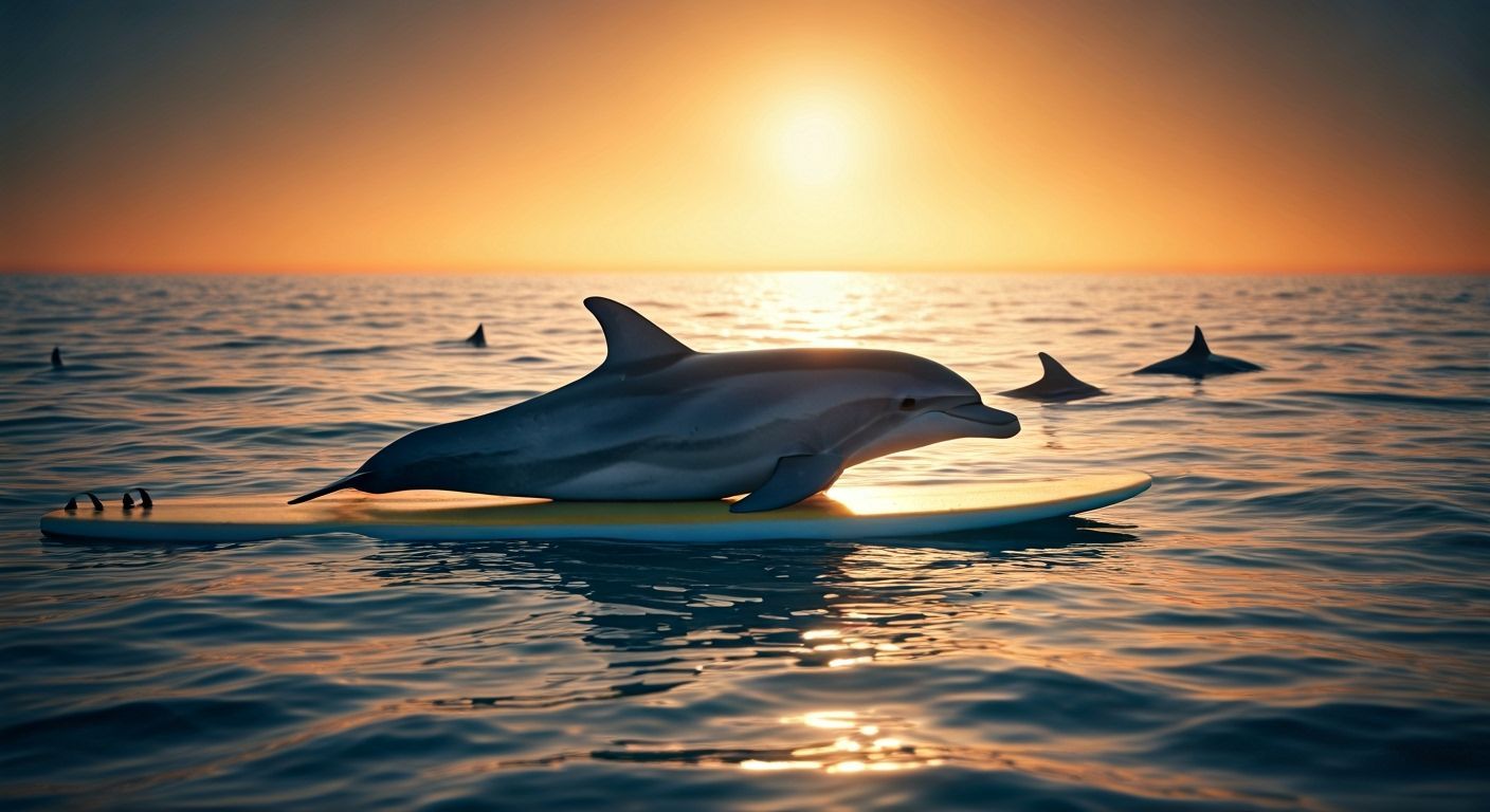 Joyful Dolphin Surfing at Twilight in Golden Hour