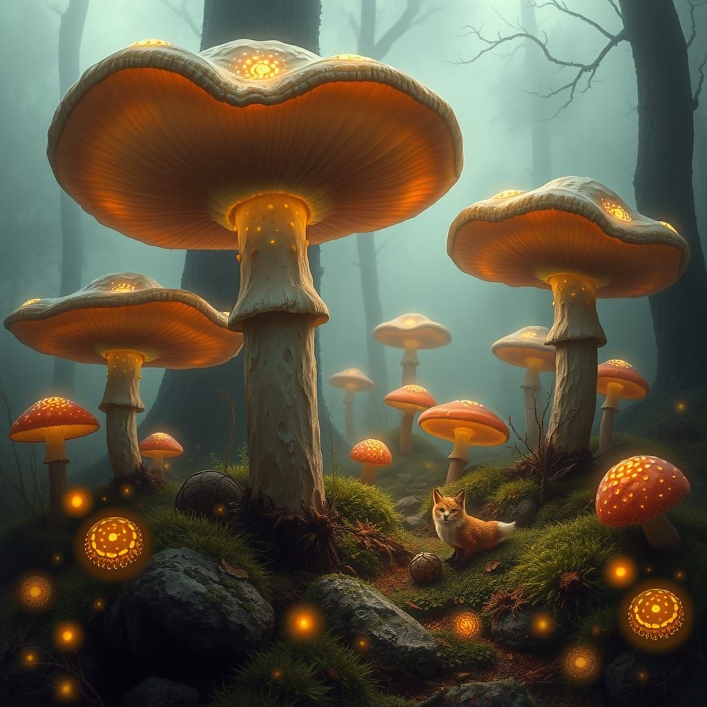 Glowing Mushrooms in a Mystical Earthy Realm