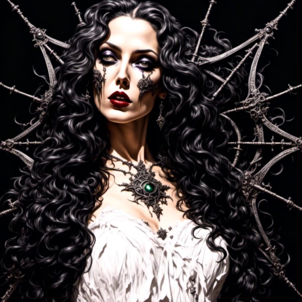 Eldritch Goddess Pinup in Rococo-Horrorcore Style