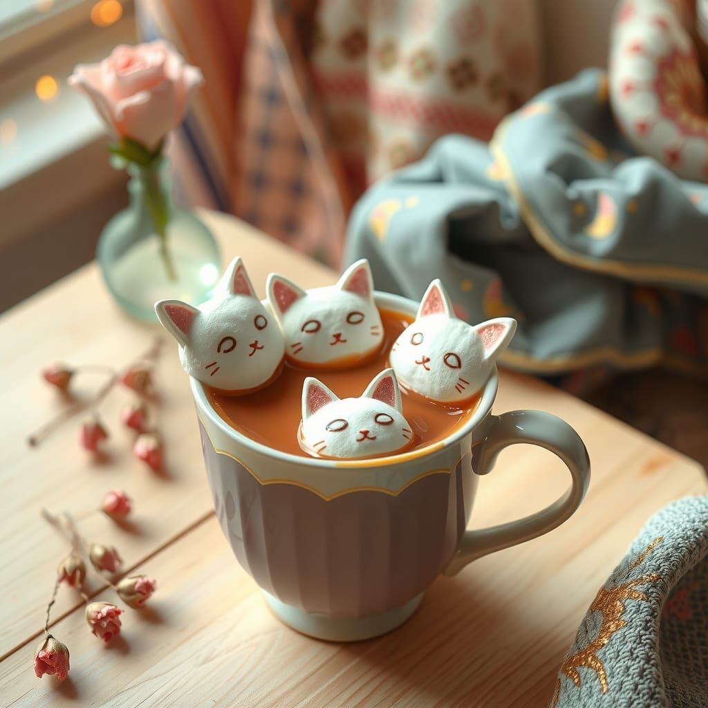 Whimsical Hot Chocolate with Cat Marshmallows