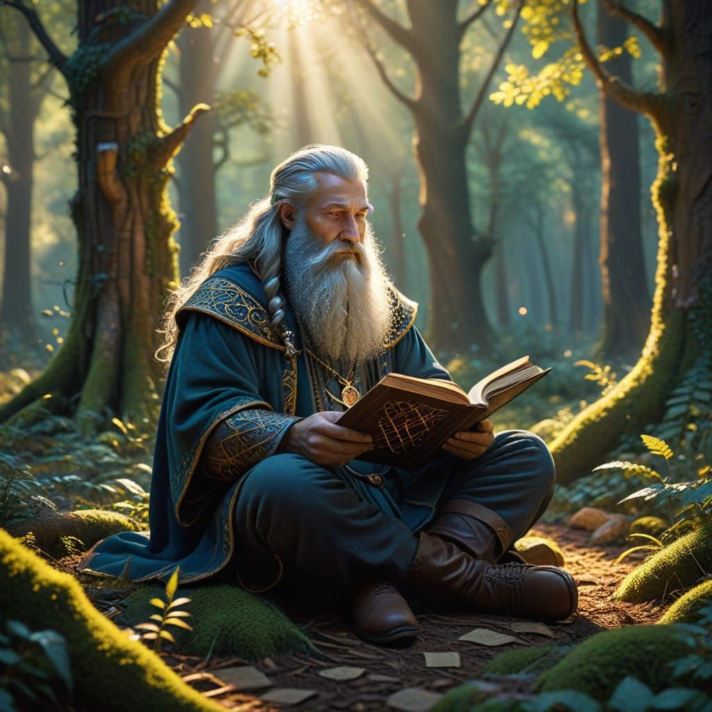 Enchanted Wizard in Ancient Forest