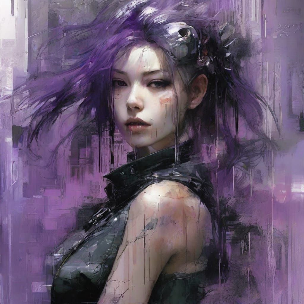 Vaporwave Glitchcore Netrunner in Digital Painting Style