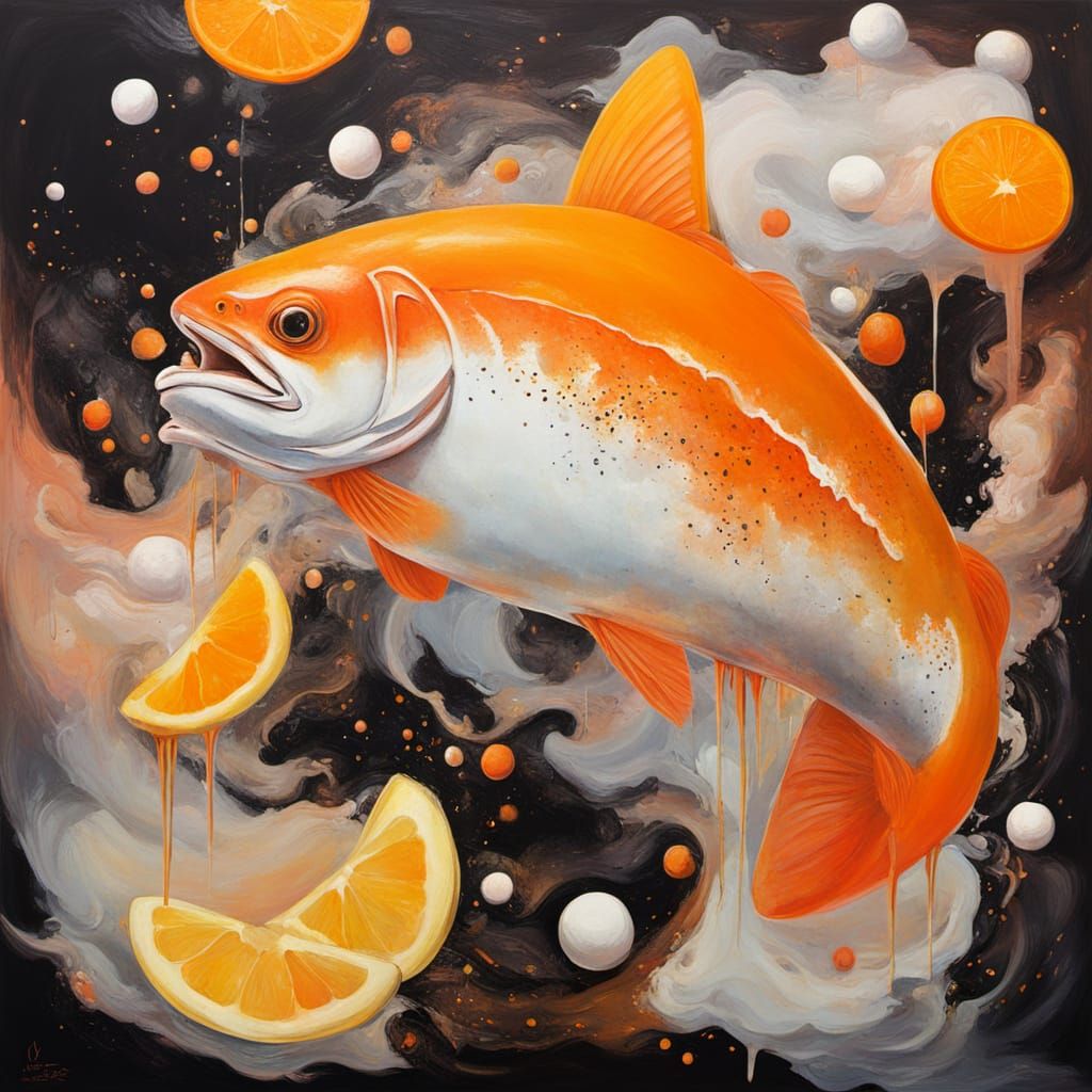 Abstract Surrealism Painting of Banana Mania Apricot Trout