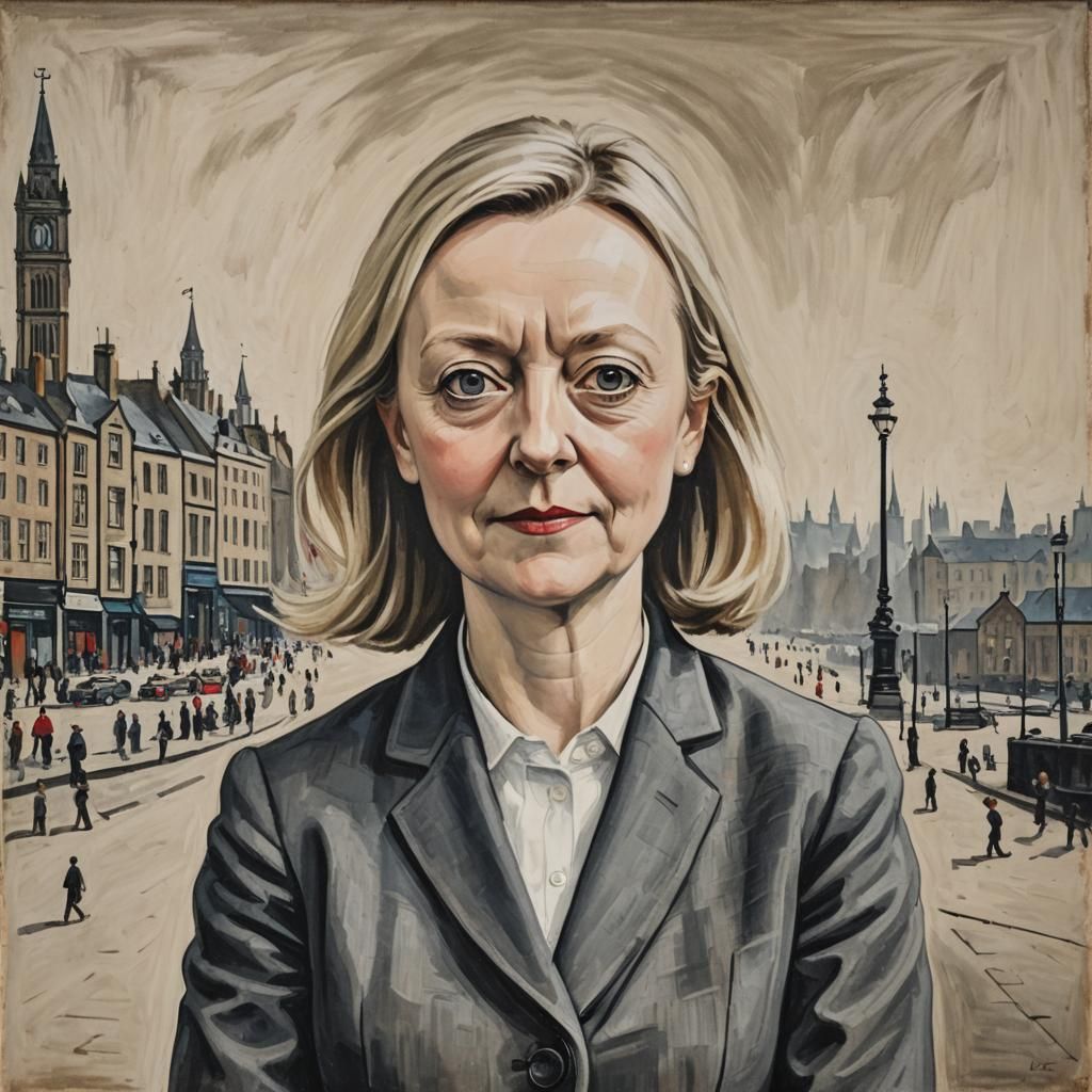 Liz Truss Portrait in Lowry Style