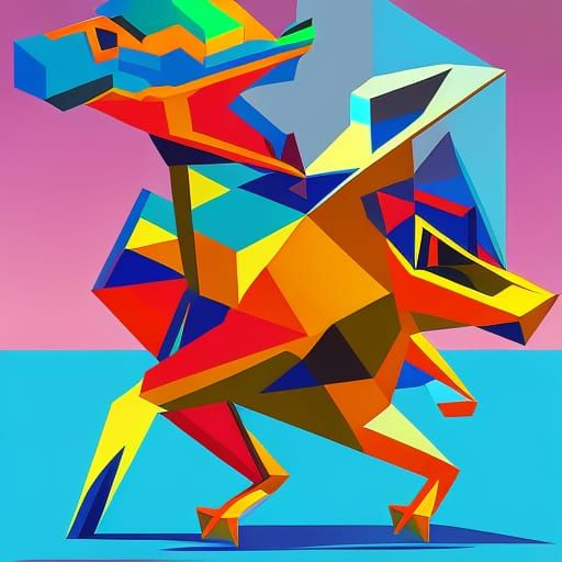 Tyrannosaurus Rex in Cubist Art Deco Style