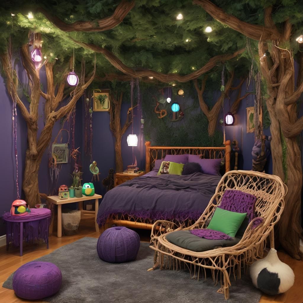 Living Tree Bedroom with Macrame and Star Muncher