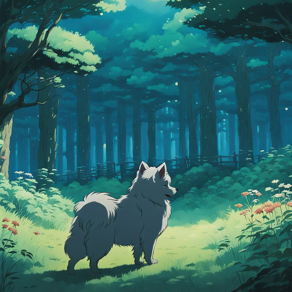 Keeshond in Anime Key Visual Style