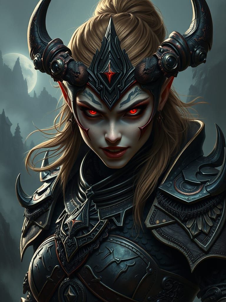 Female Warrior in Gothic Armor in Dark Fantasy Style