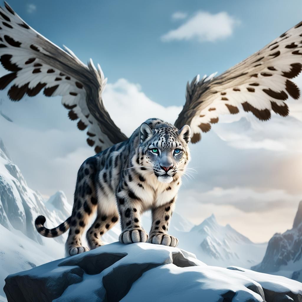 Winged Snow Leopard in Detailed Matte Painting