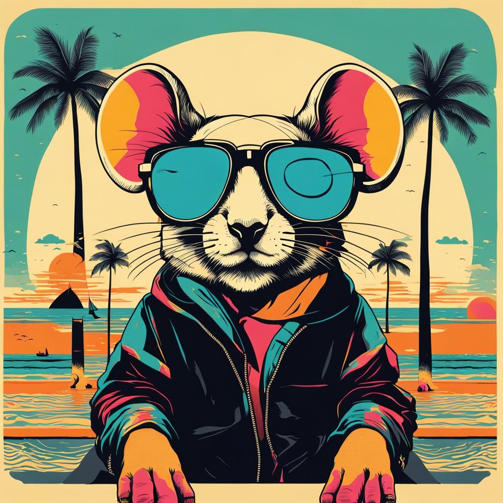 Mouse at the Beach in Pop Art Style