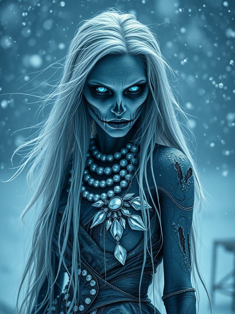 Zombie Woman in Blizzard: High Fashion Horror