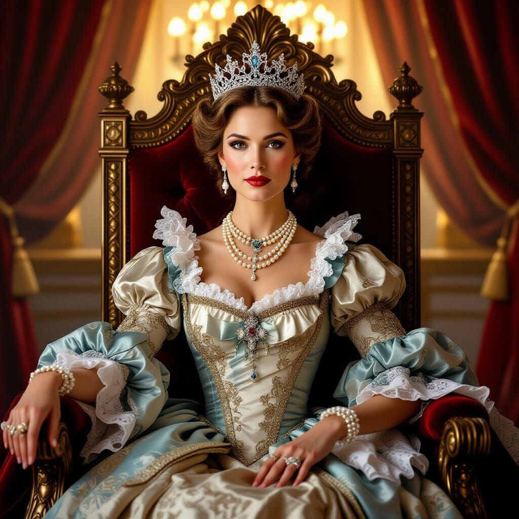 Regal Duchess in Opulent Throne Room, Photorealistic Style