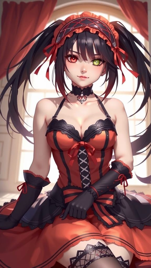 Kurumi Tokisaki with Heterochromatic Eyes in Anime Style