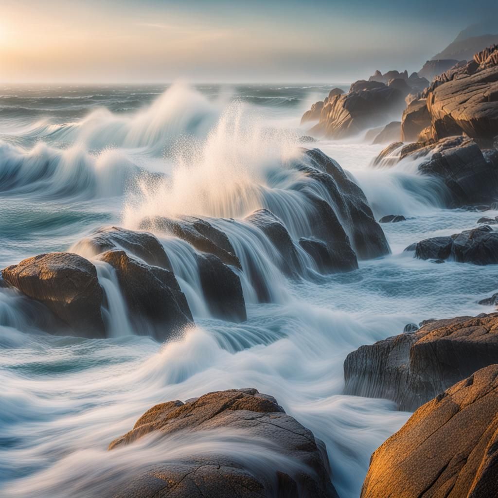 Ethereal Ocean Waves Crashing: Seascapes Photography