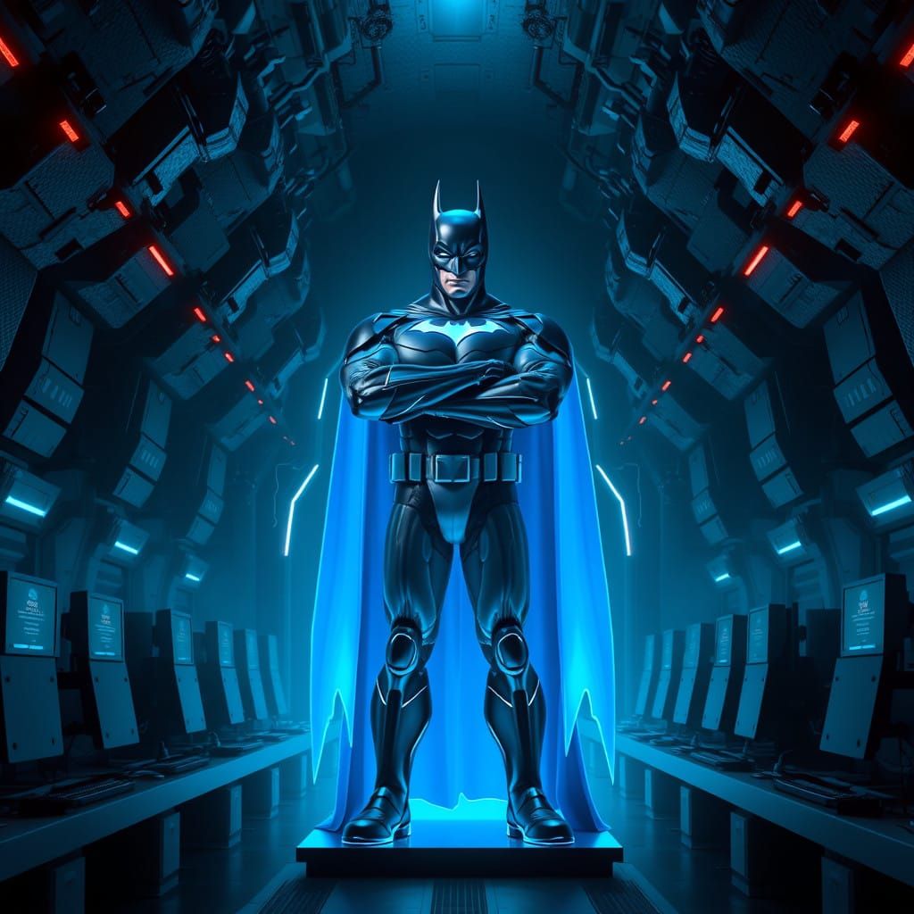 Cyberpunk Batman in Batcave Hologram