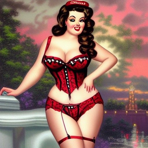 Curvy Pinup in Lingerie: Romantic Painting