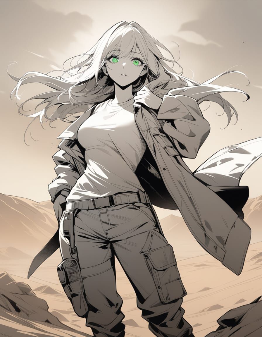 Manga Girl in Desert Wasteland with Spot Color