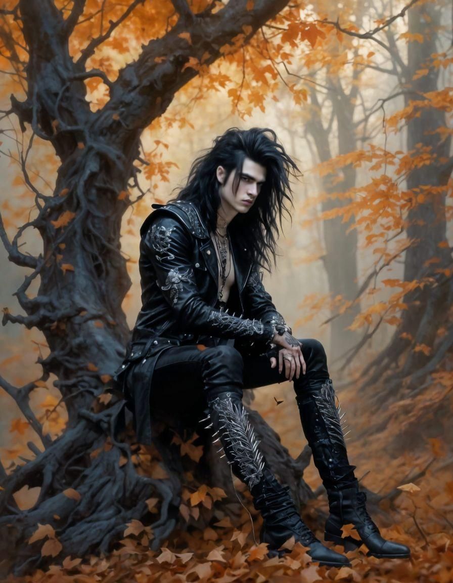 Gothic Man in Autumnal Forest Watercolor