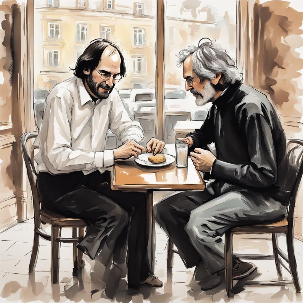 Steve Jobs and Beethoven Chatting: Impressionism Style