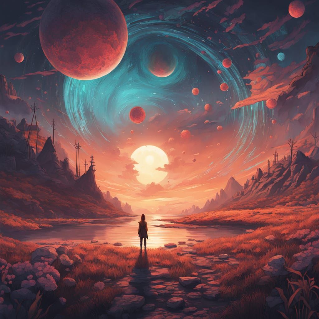 Vibrant Young Girl in Ethereal High-Fantasy Landscape