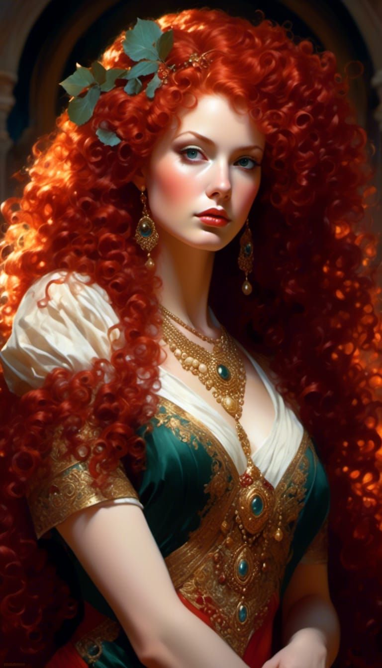 Red-Haired Goddess Portrait with Dramatic Lighting