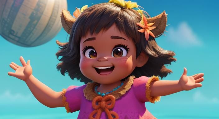 Baby Moana Girl Smiling: 3D Digital Art