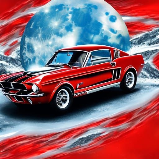 1968 Red Shelby Mustang Drifting on the Moon