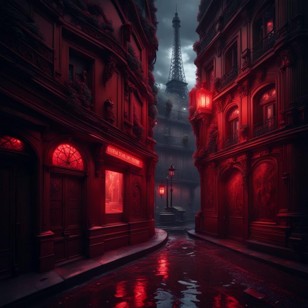 Paris Alley in Red Light: Detailed Matte Painting