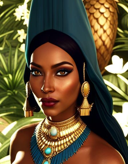 Beautiful Egyptian Queen on Throne, Artstation Portrait