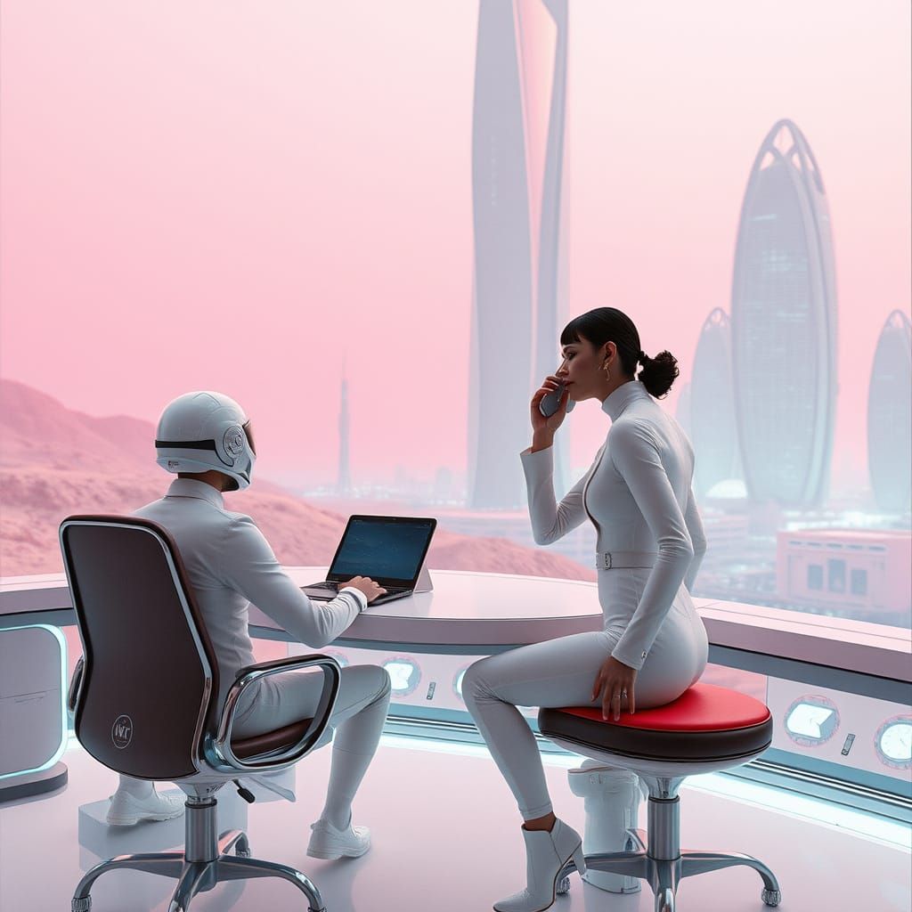 Futuristic Pink City in Dystopian 3000, Cinematic Film Still