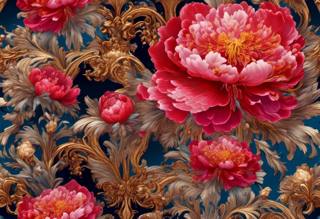 Hyperreal Silk Fabric with Atomic Peonies
