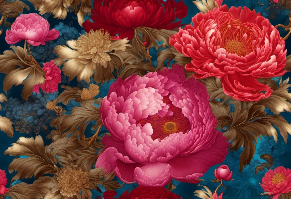 Silk Fabric with Peonies and Atomic Clouds