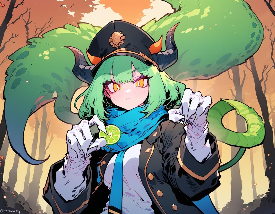 Demon Girl in Military Uniform Anime Style