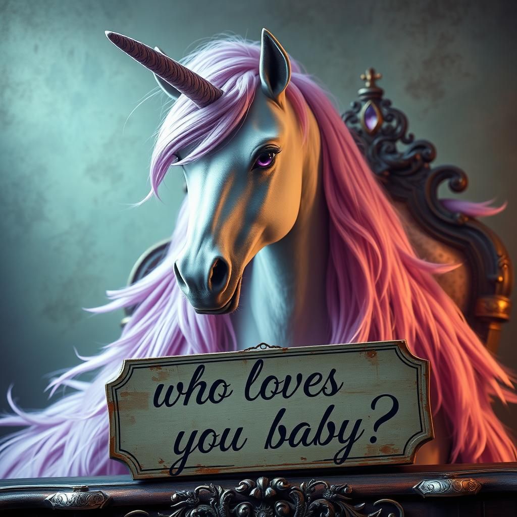 Feathered Unicorn at Ornate Desk in Matte Painting Style