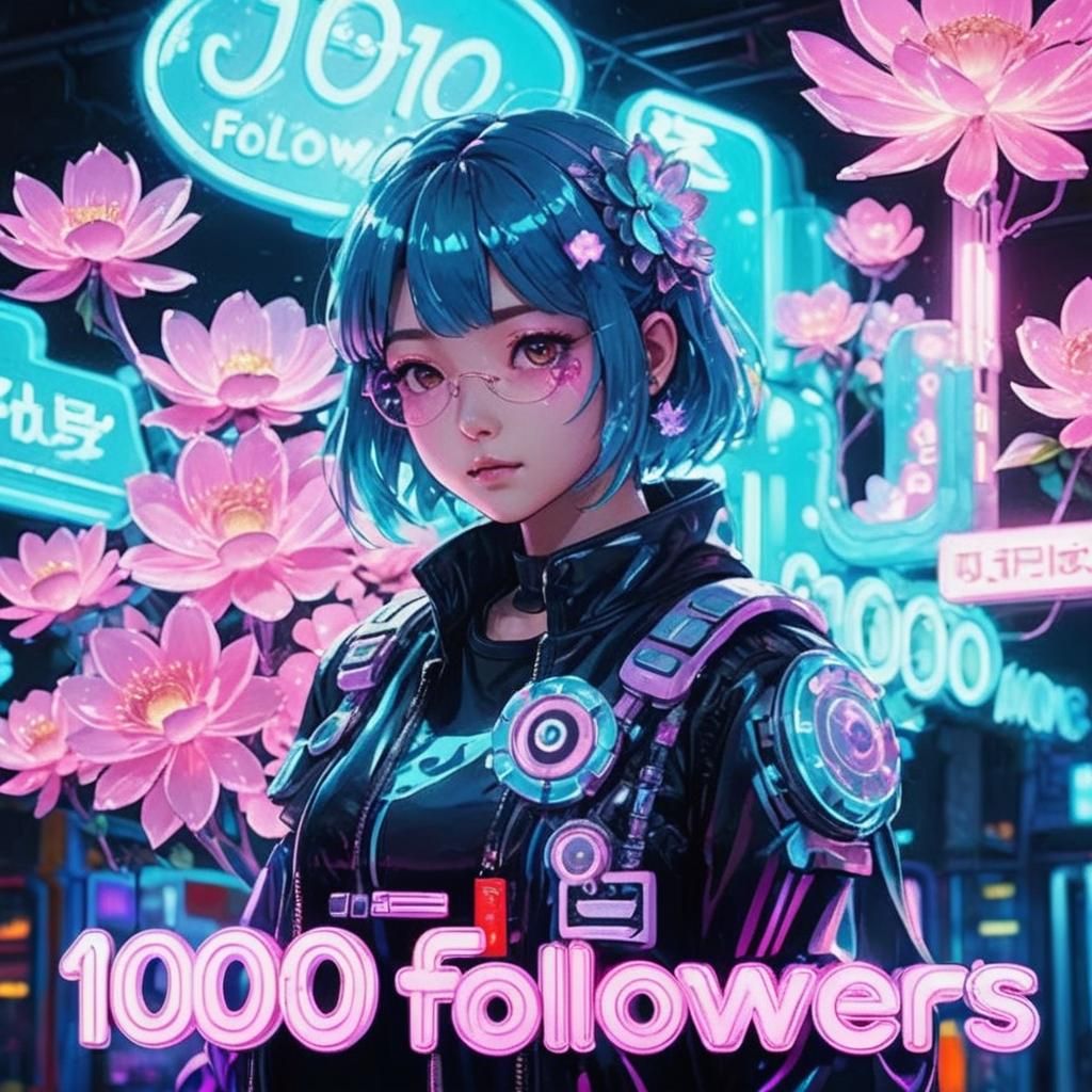 Neon Cyberpunk Sign with Blossoms and Glowing Lights