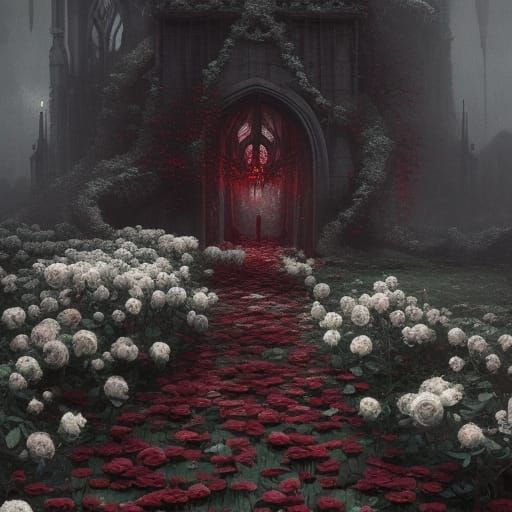 Eerie Gothic Garden of Crimson Roses