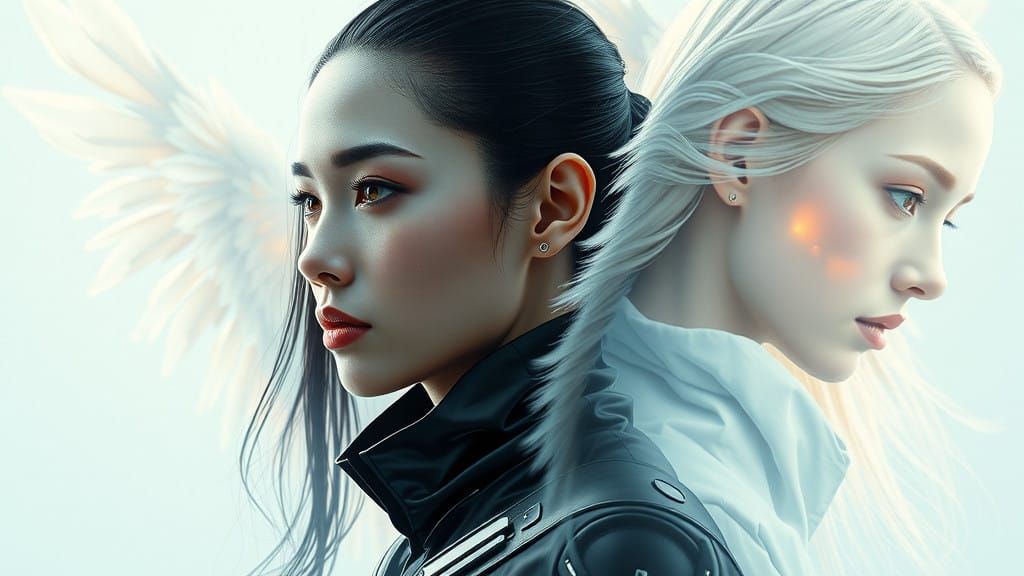 Surreal Double Exposure of Futuristic Angel