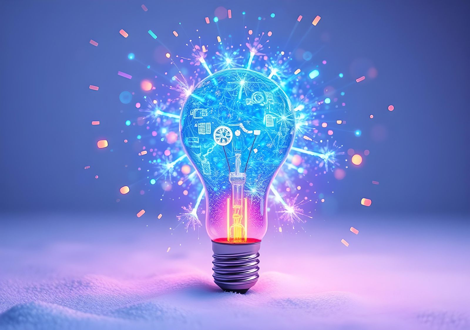 Idea Lightbulb with Technology Icons in Detailed Digital Art