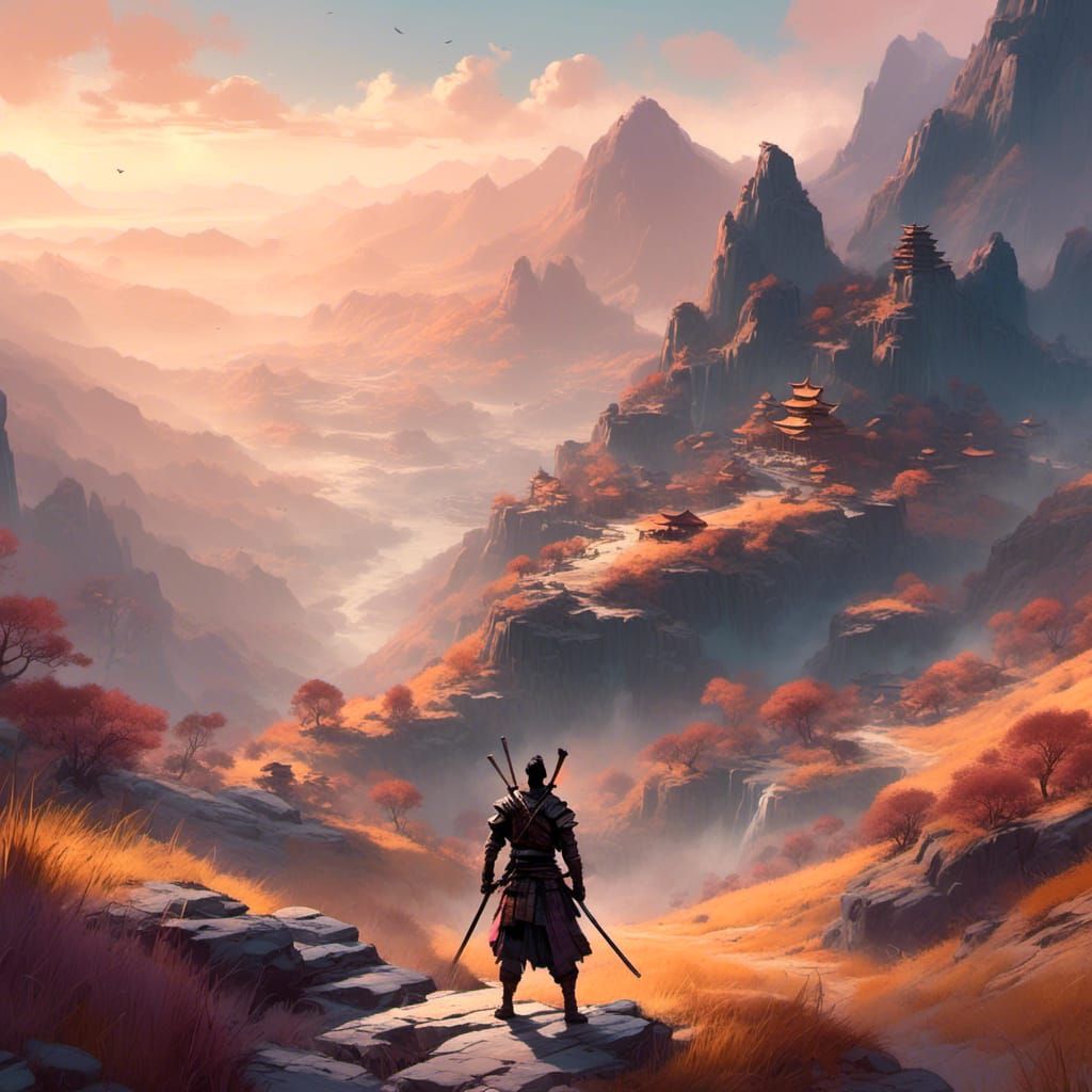 Ronin Samurai in Misty Pass, 3D Illustration