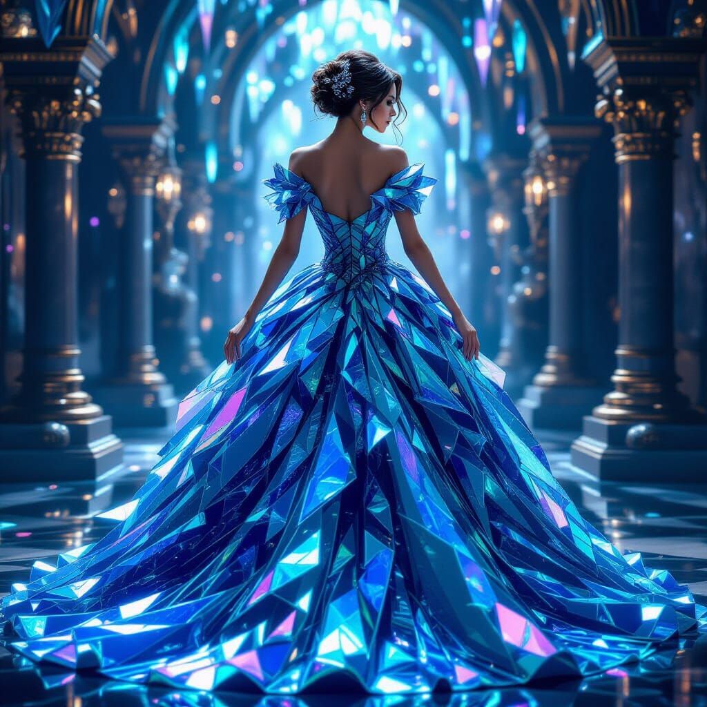 Woman in Shimmering Glass Ballgown Fantasy Art