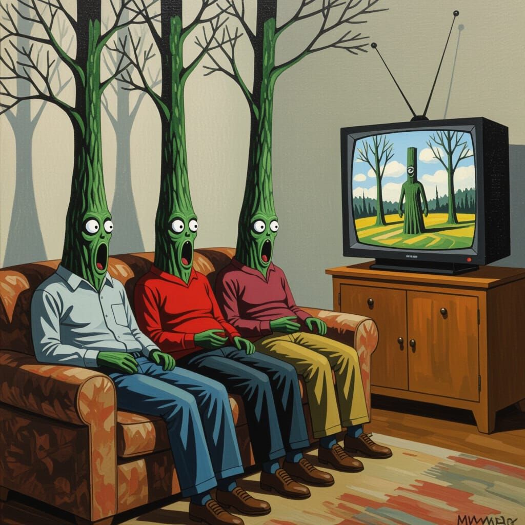 Terrified Trees Watch Cutting Competition in Eerie Style