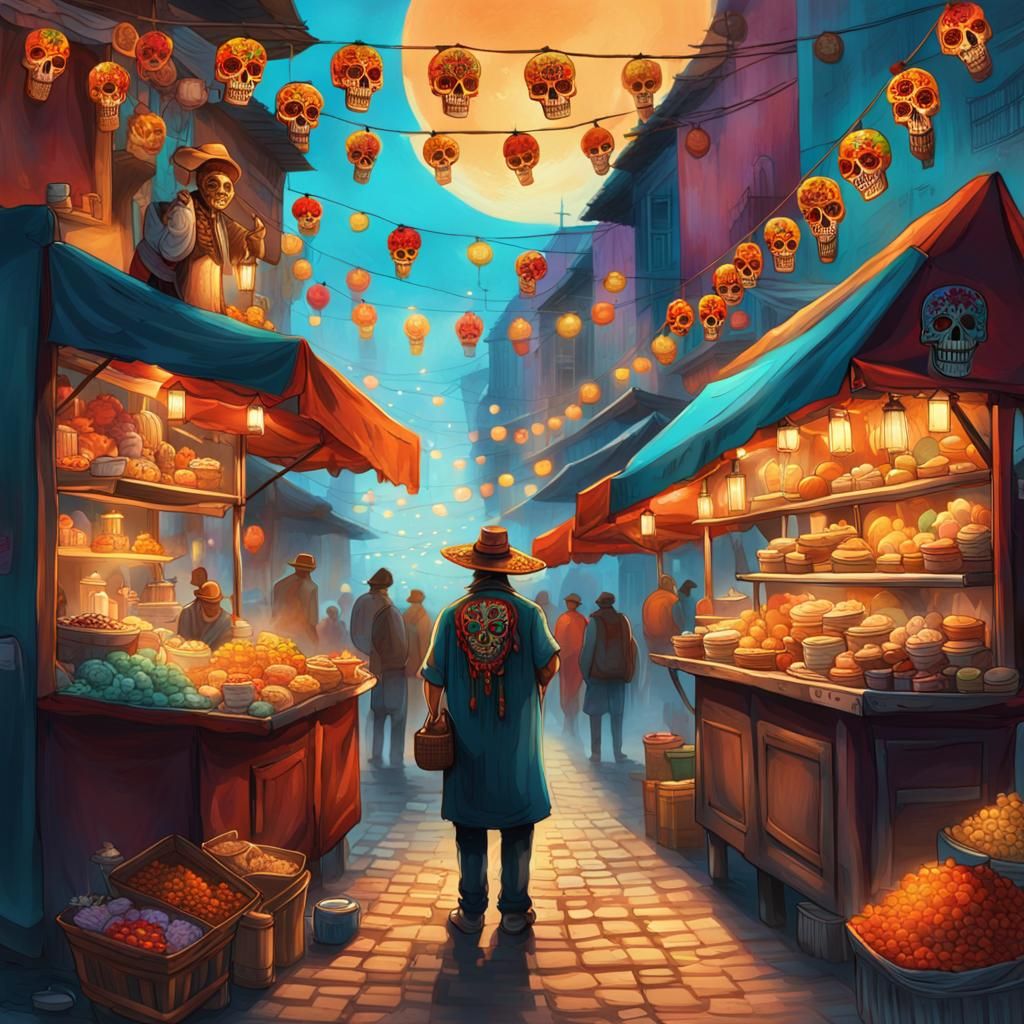 Festive Day of the Dead Market Scene