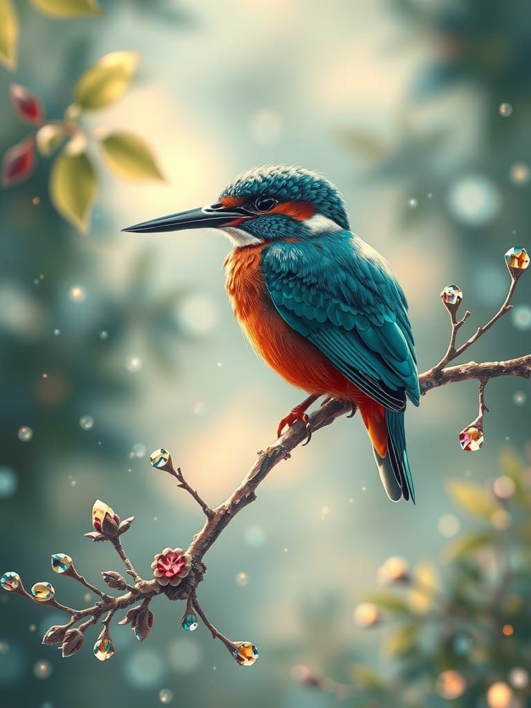 Regal Kingfisher in Whimsical Forest Scene