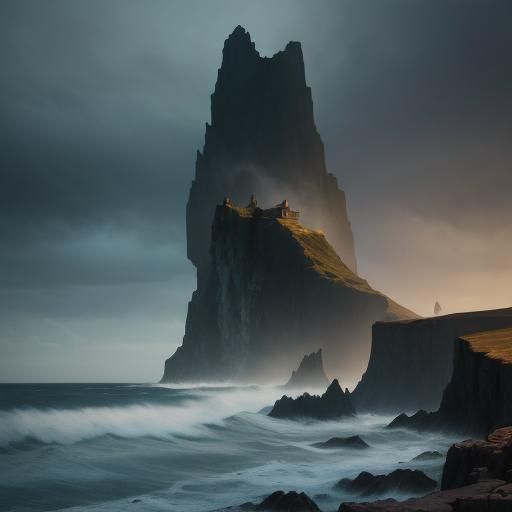 Plague Doctor on Rocky Coastline at Dawn