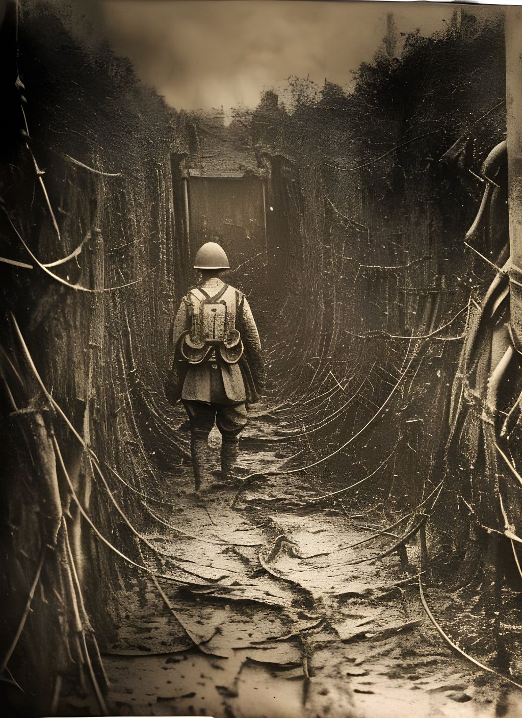 Eerie Ghost of Verdun in Sepia Photo