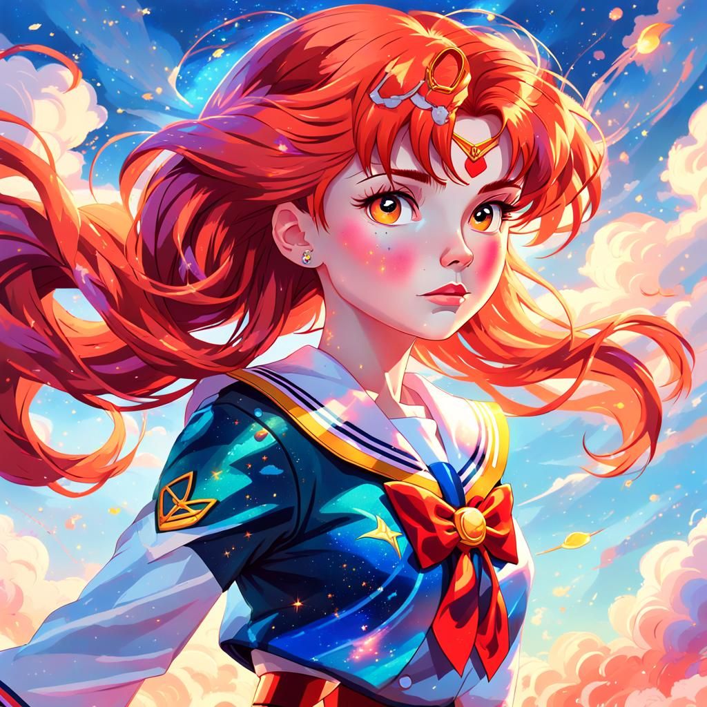 Heroic Red-Haired Sailor Scout Portrait in Oil Painting Styl...