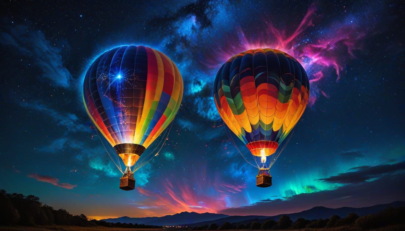 Cosmic Hologram Hot Air Balloon Illuminates the Night Sky